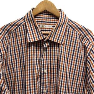 Domenico‎ Vacca Men's Chest 56.5" Button Front Orange/Blue Plaid L/S Shirt guc